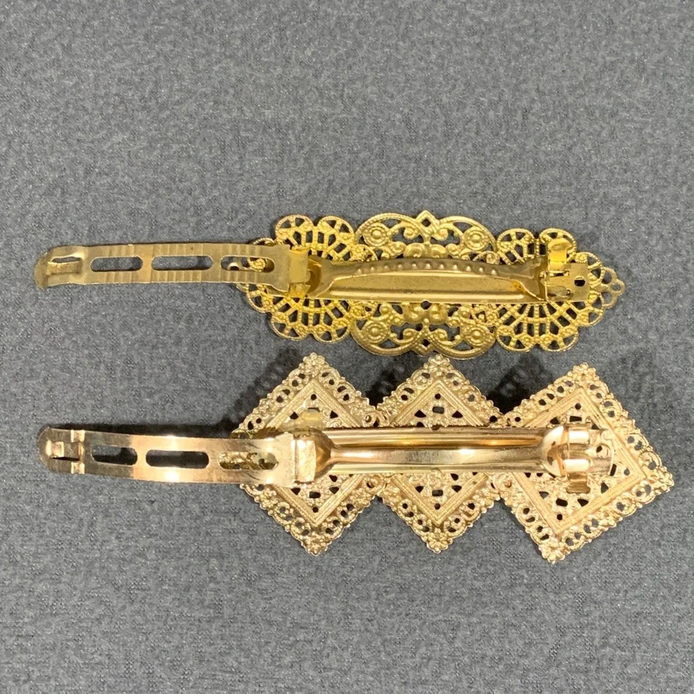Vintage Gold Tone Hair Clip Barrettes Ornate Faux Pearl Accent‎ Set of 2 Preppy